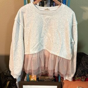 Hem & Thread Light Gray Sweatshirt with Pink Tulle